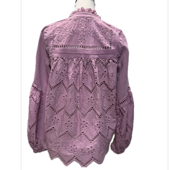 Anthropologie Forever That Girl Lavender Eyelet  Balloon Sleeve Sweatshirt M - Picture 3 of 16
